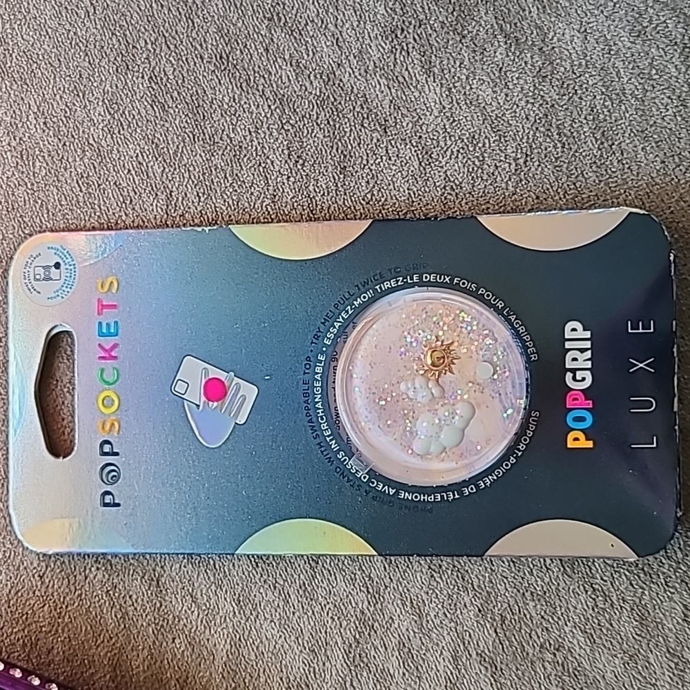 PopSockets PopGrip Luxe Phone NEW Dreamy Whirl Sun & Clouds Glitter Grip Stand